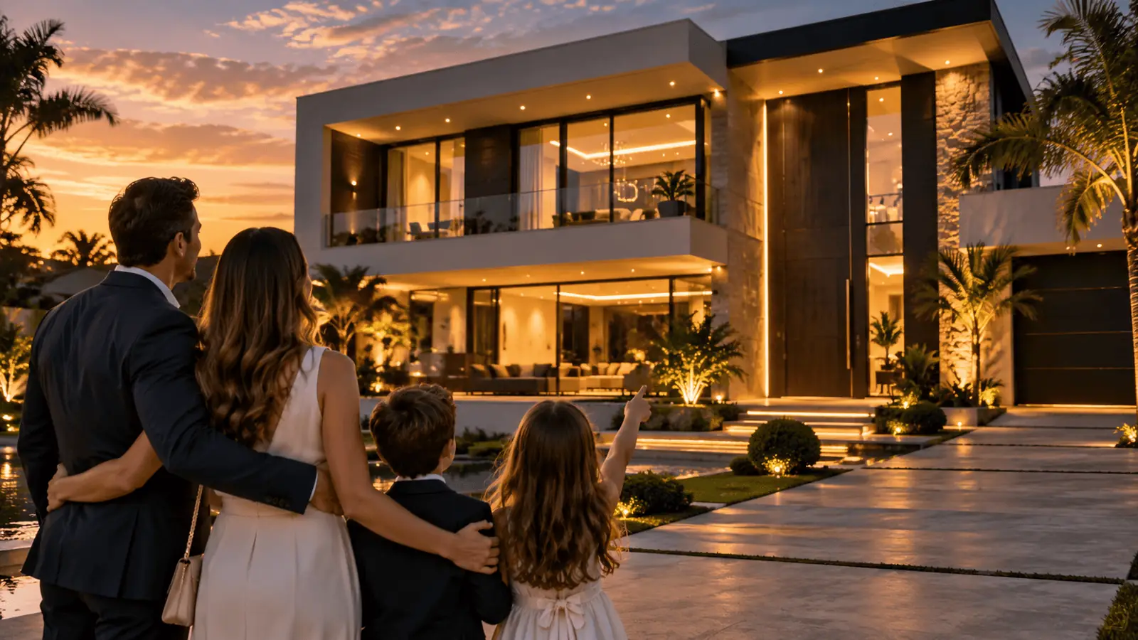 Família diante de uma casa
